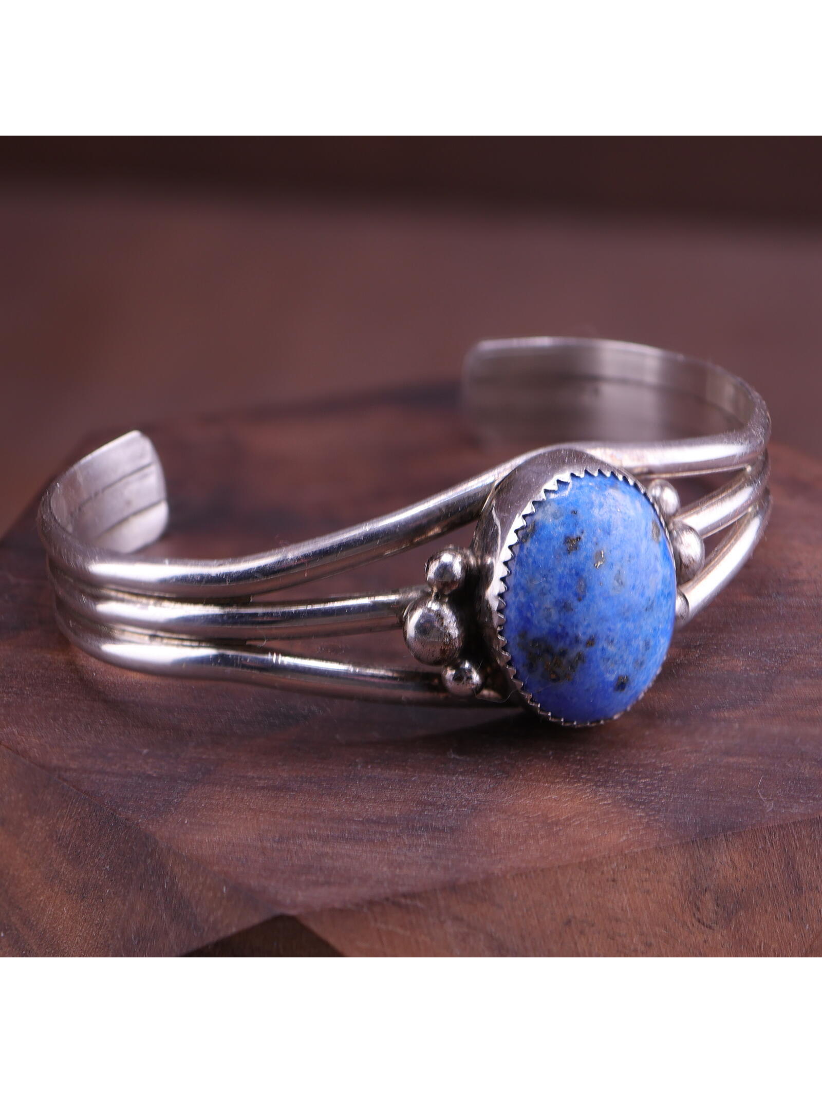 Vintage Shirley Henry Navajo Sterling Denim Lapis Spot Shank Cuff Bracelet